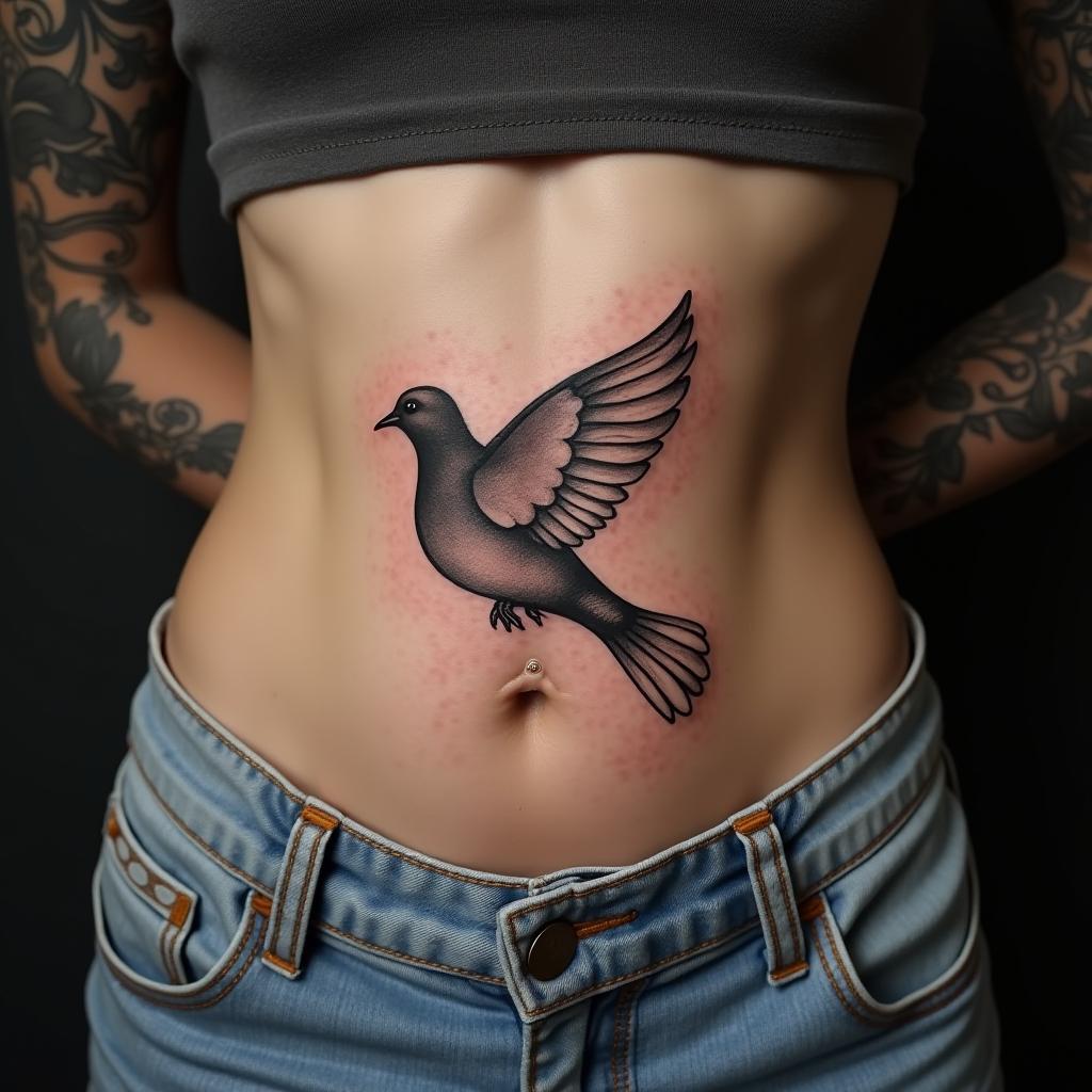 Dove Tattoo On Belly 13