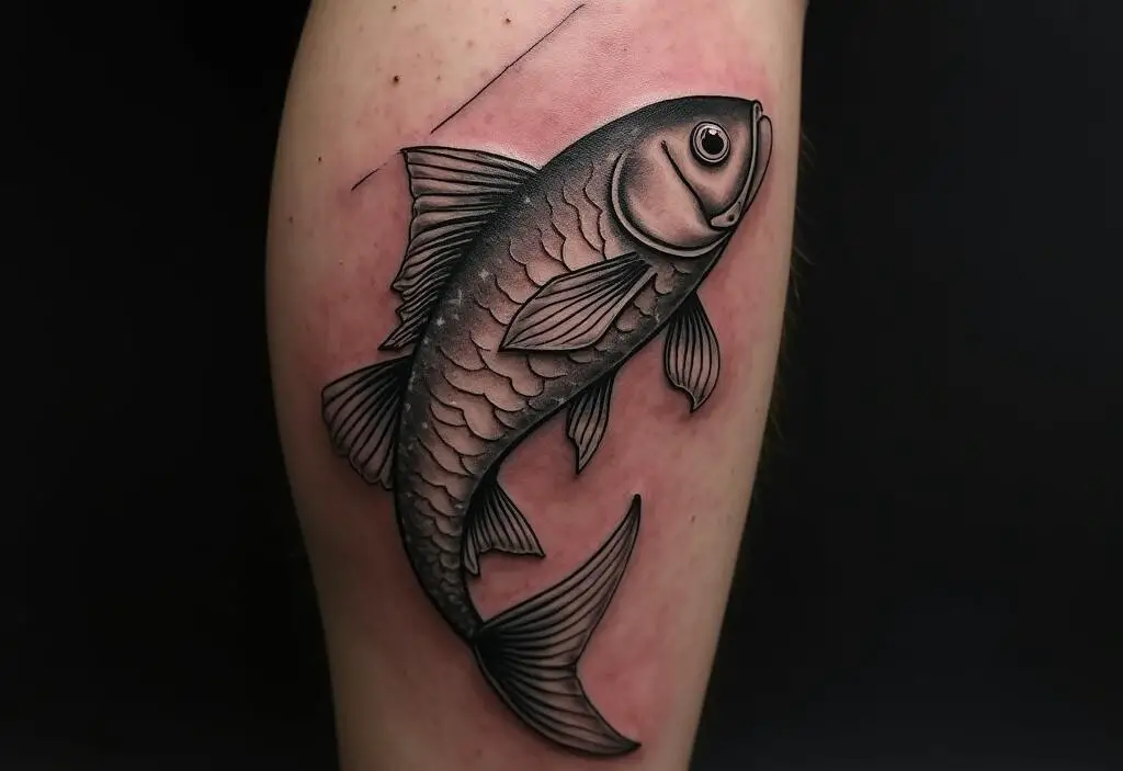 Fish Tattoo On Calf 1