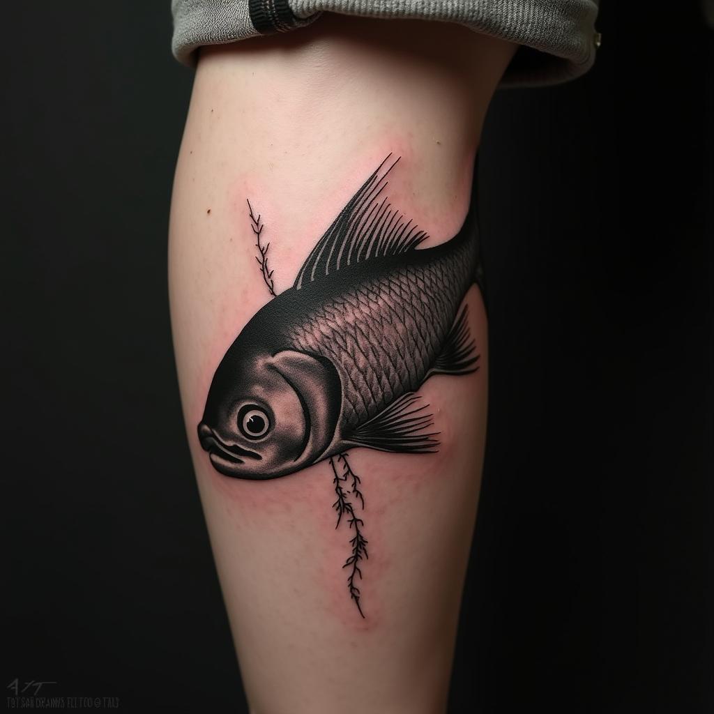 Fish Tattoo On Calf 12