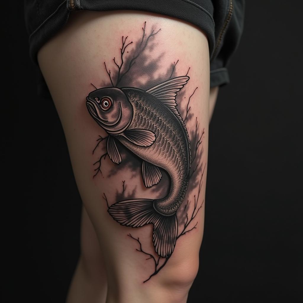 Fish Tattoo On Calf 13