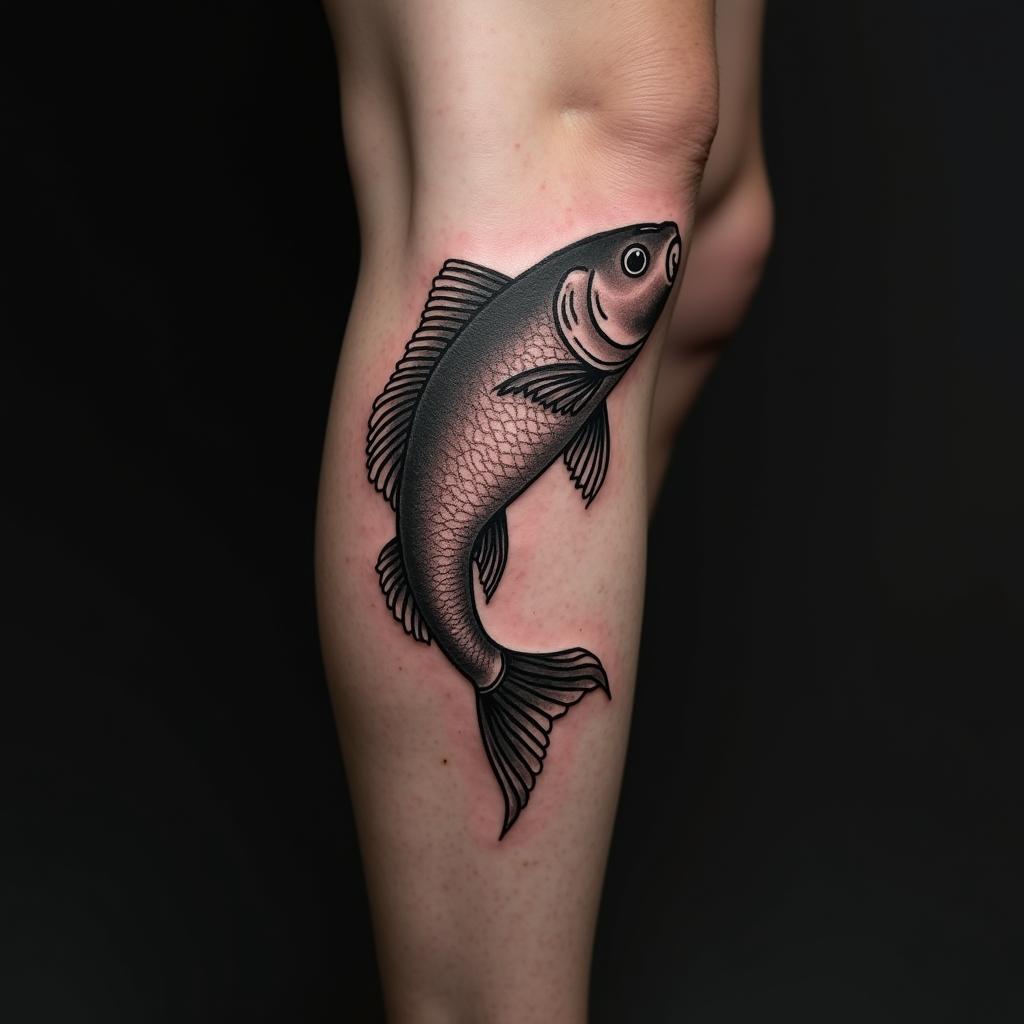 Fish Tattoo On Calf 14