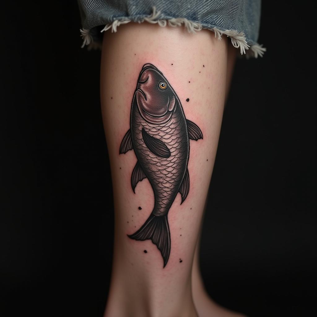 Fish Tattoo On Calf 5