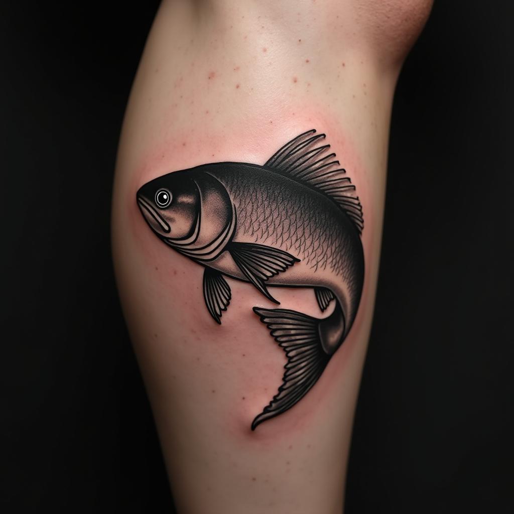 Fish Tattoo On Calf 6