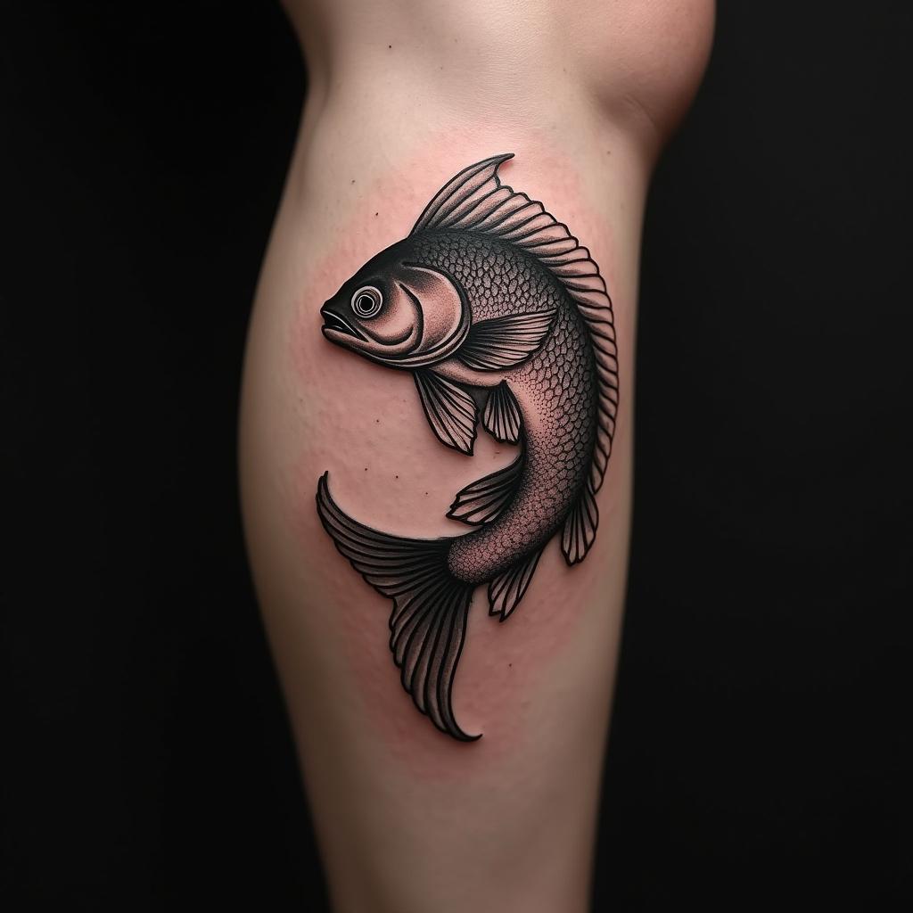 Fish Tattoo On Calf 8