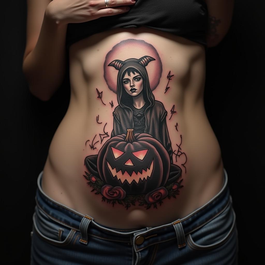 Halloween Tattoo On Stomach 8