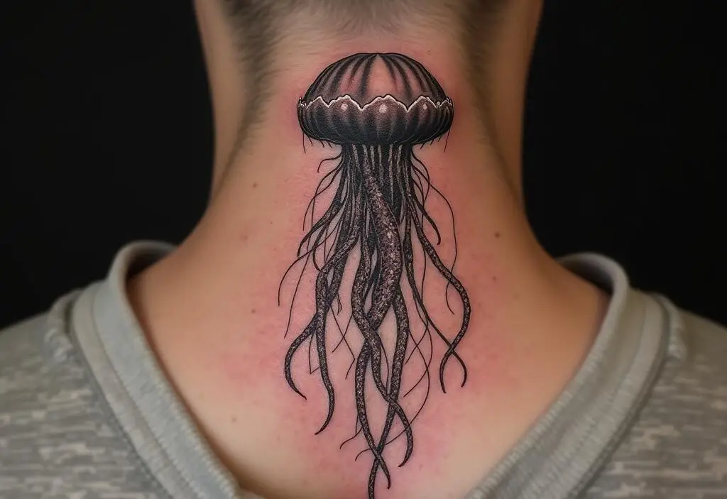 Jellyfish Tattoo On Neck 1