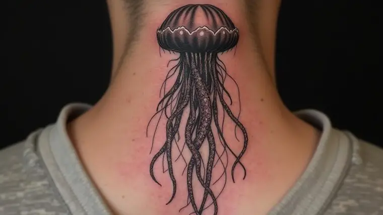 Jellyfish Tattoo On Neck 1