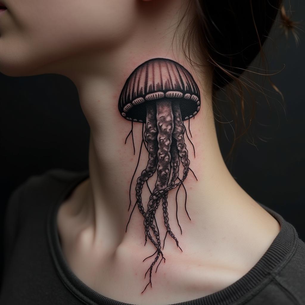 Jellyfish Tattoo On Neck 2