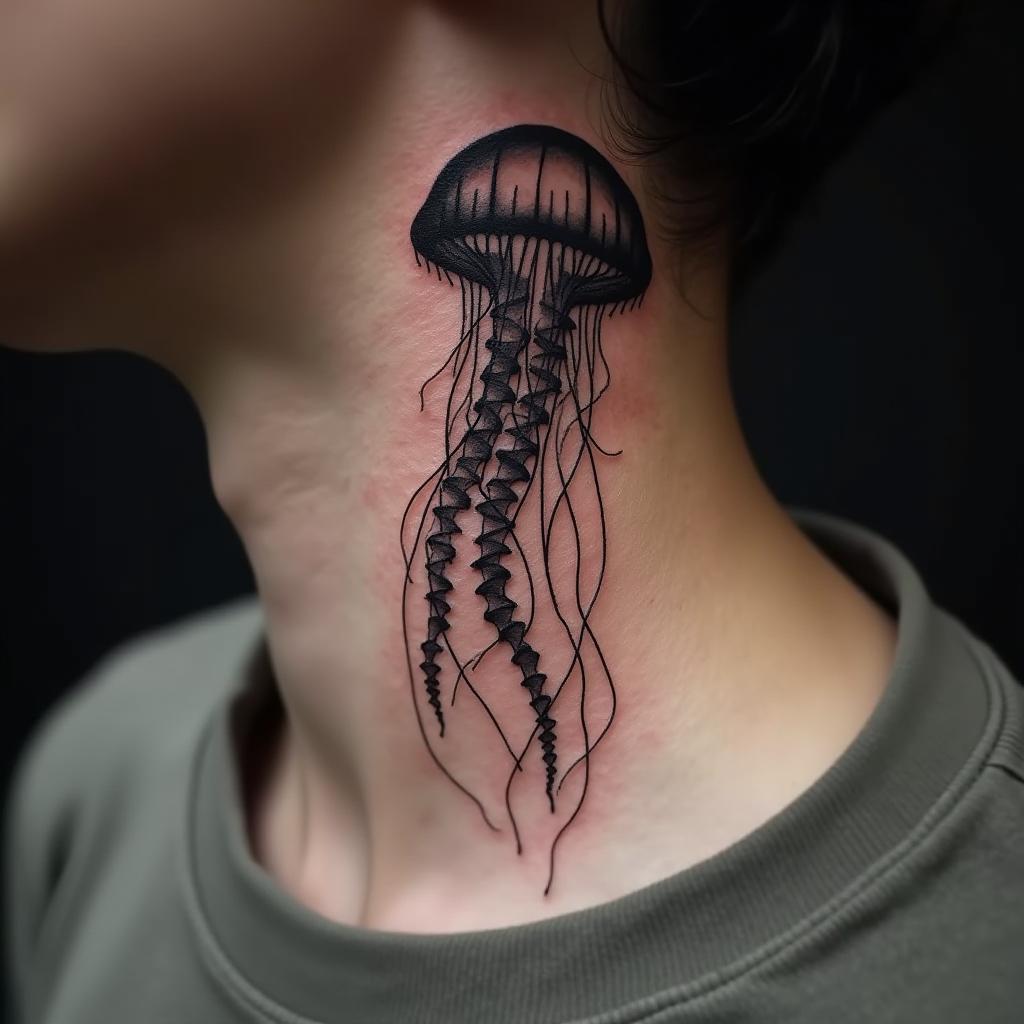 Jellyfish Tattoo On Neck 3