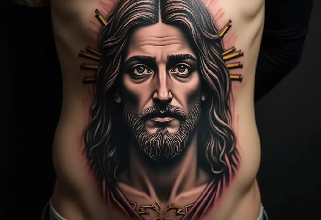 Jesus Tattoo On Stomach 1