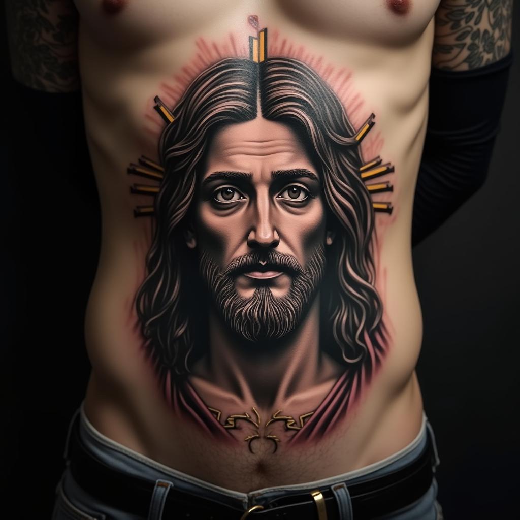 Jesus Tattoo On Stomach 1