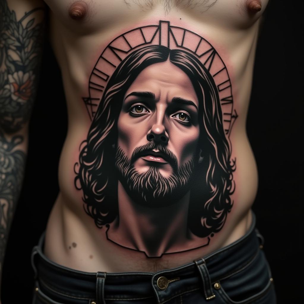 Jesus Tattoo On Stomach 10