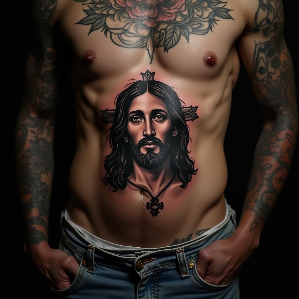 Jesus Tattoo On Stomach 12