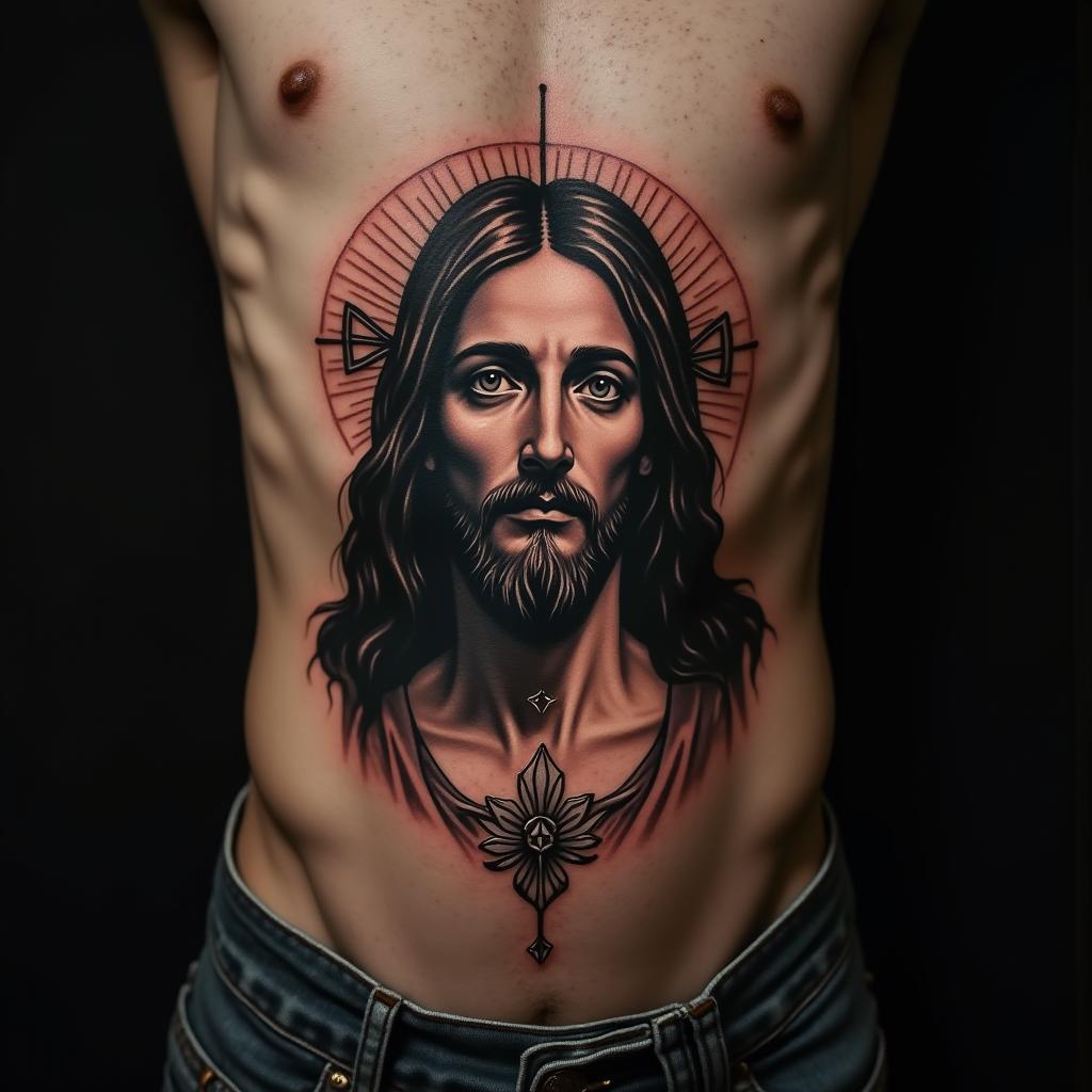 Jesus Tattoo On Stomach 2