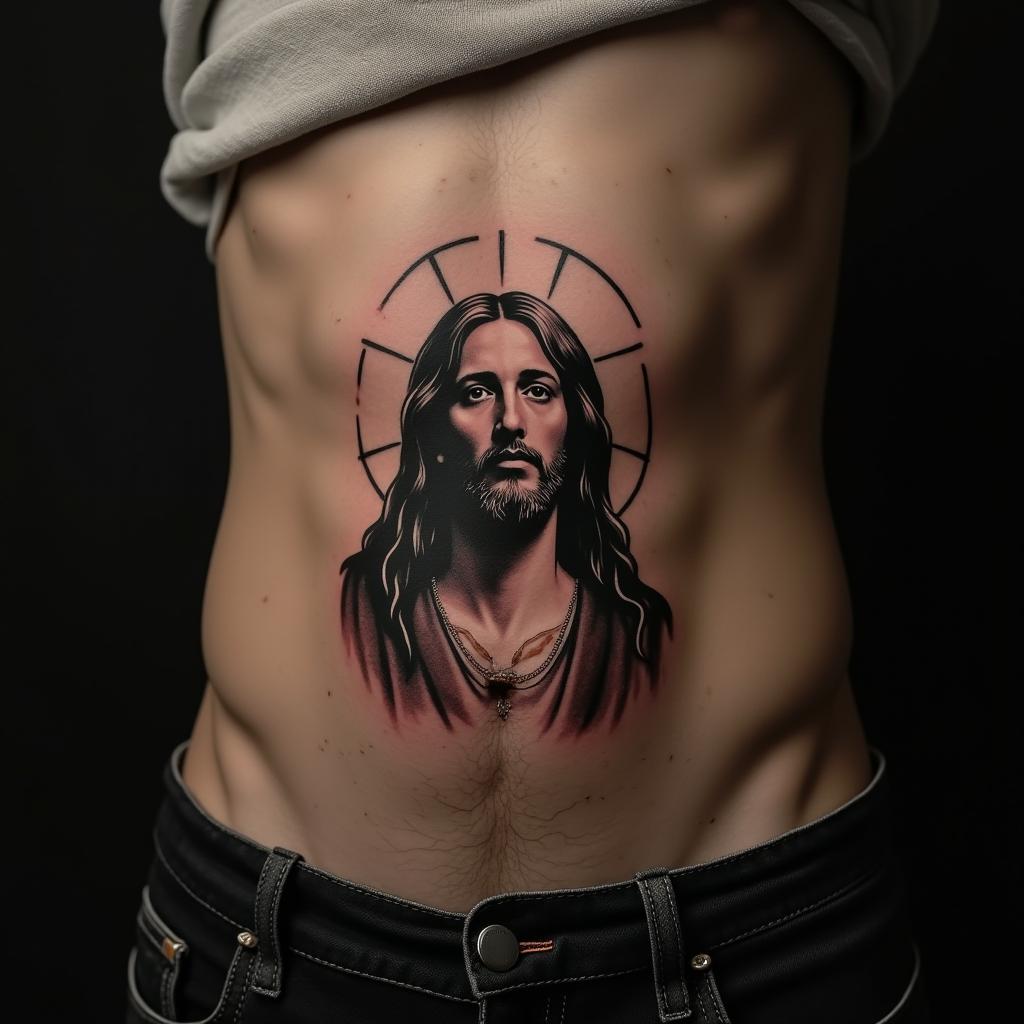 Jesus Tattoo On Stomach 3