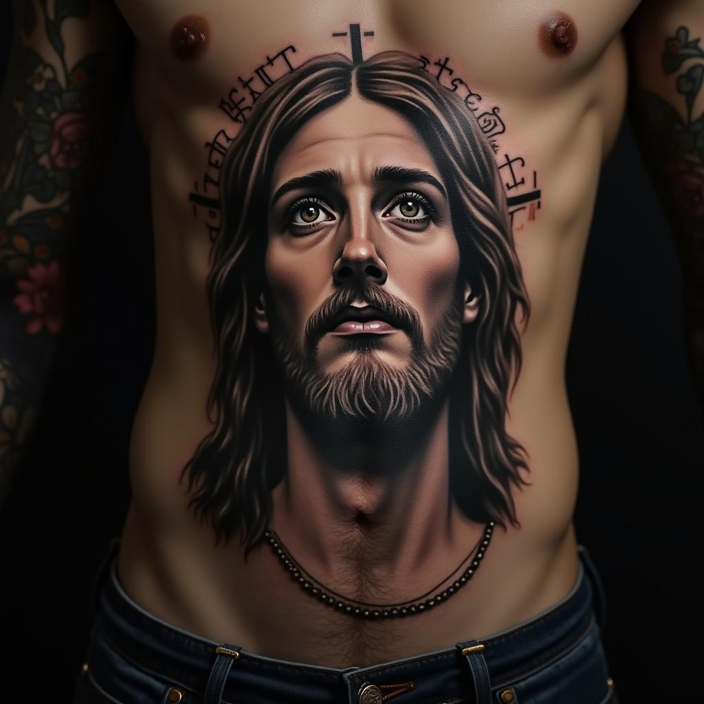 Jesus Tattoo On Stomach 4