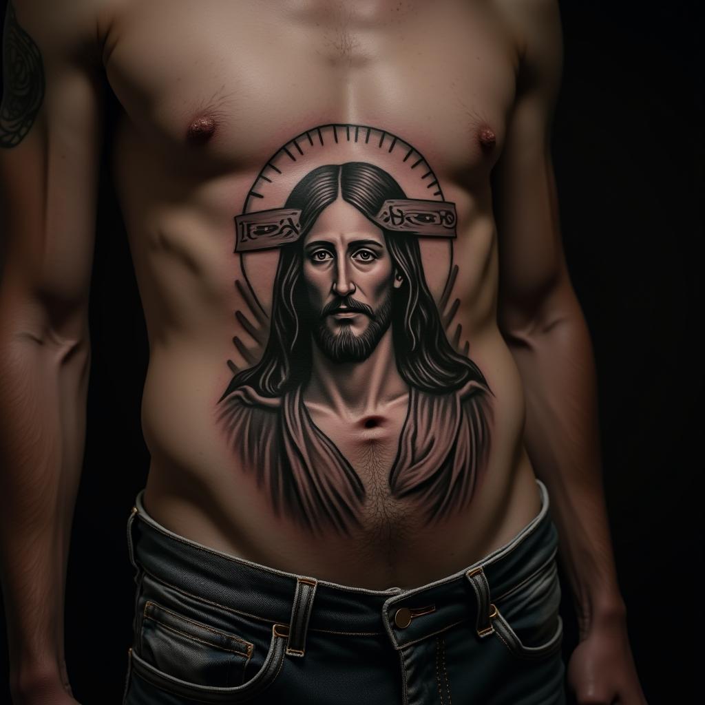 Jesus Tattoo On Stomach 5