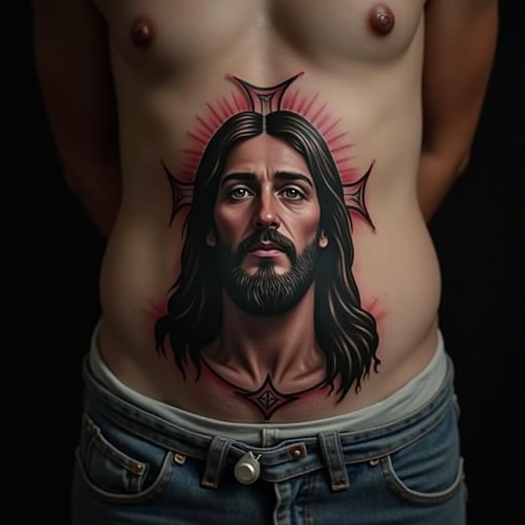 Jesus Tattoo On Stomach 6