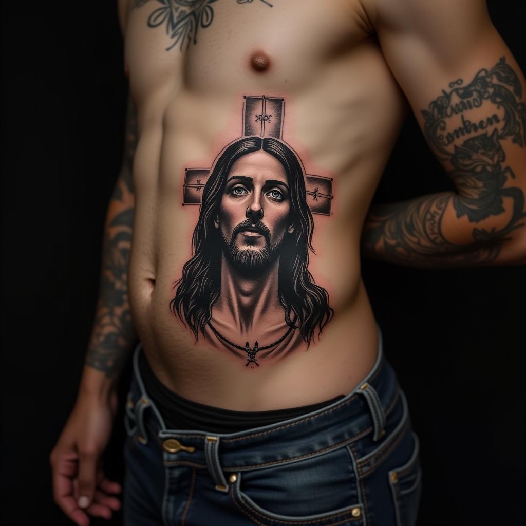 Jesus Tattoo On Stomach 7