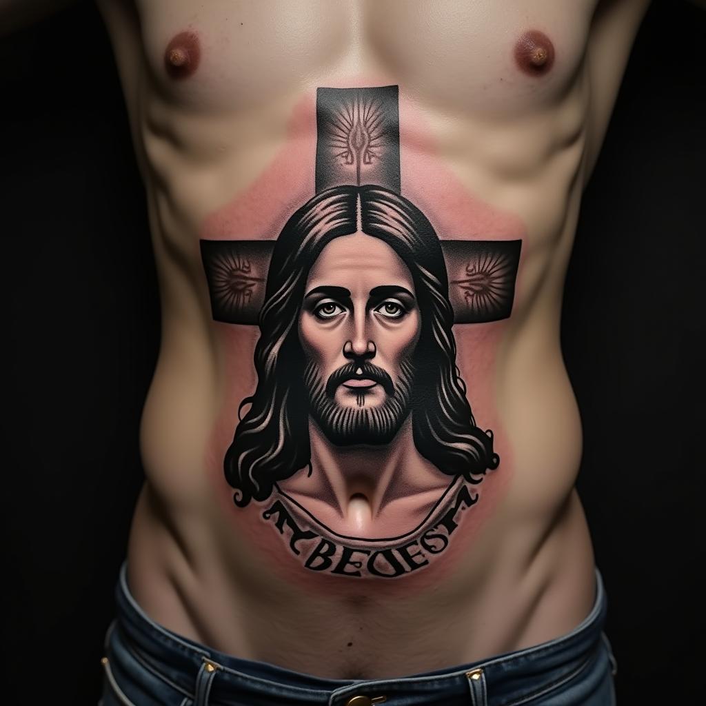 Jesus Tattoo On Stomach 8