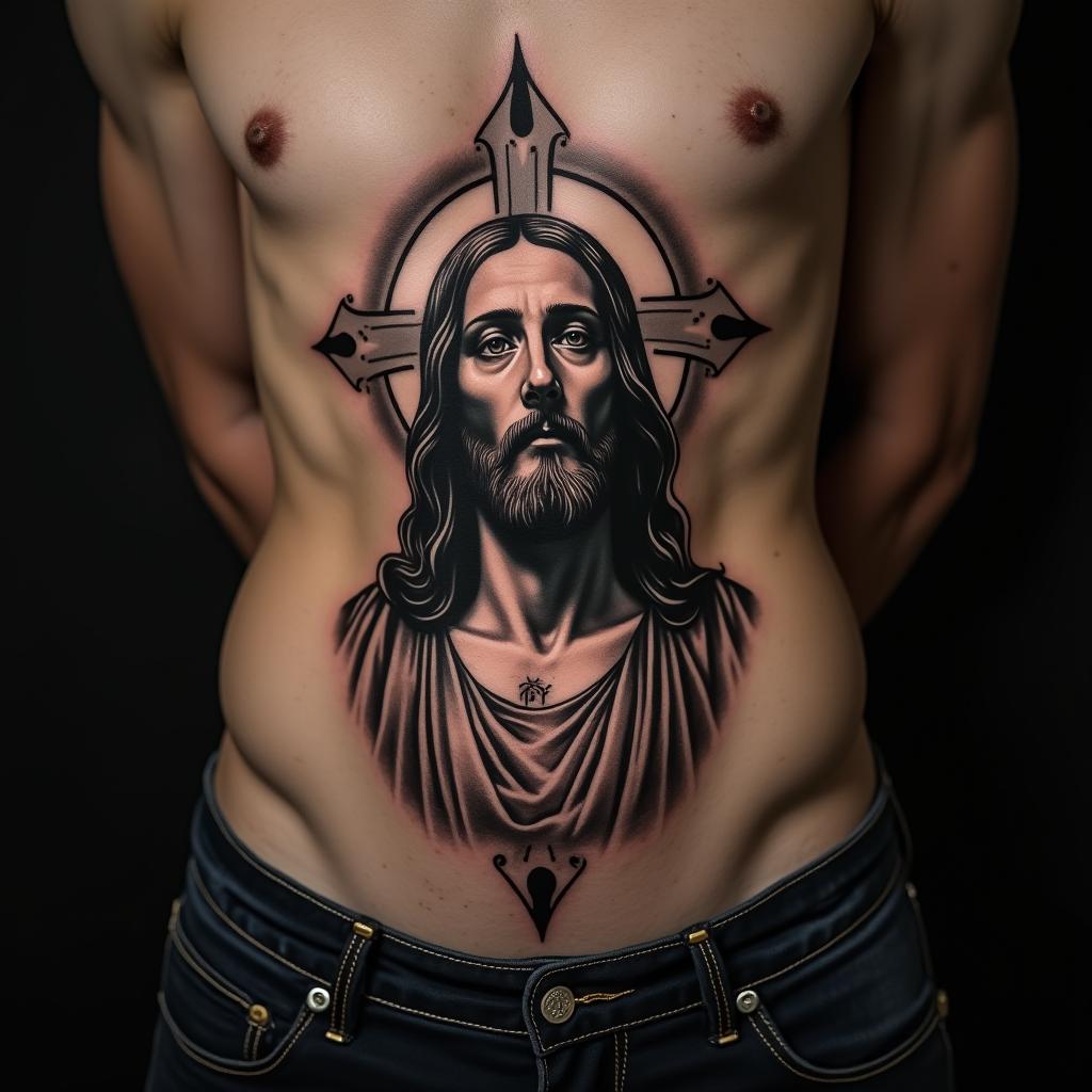 Jesus Tattoo On Stomach 9