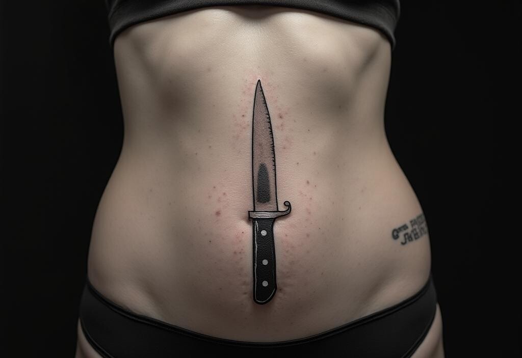 Knife Tattoo On Belly 1