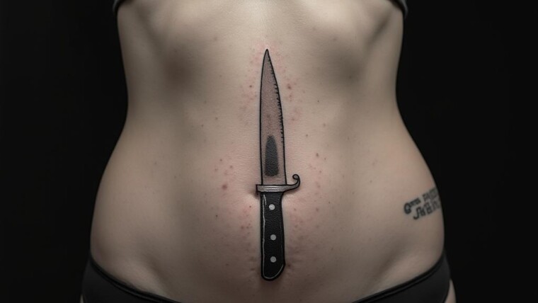 Knife Tattoo On Belly 1