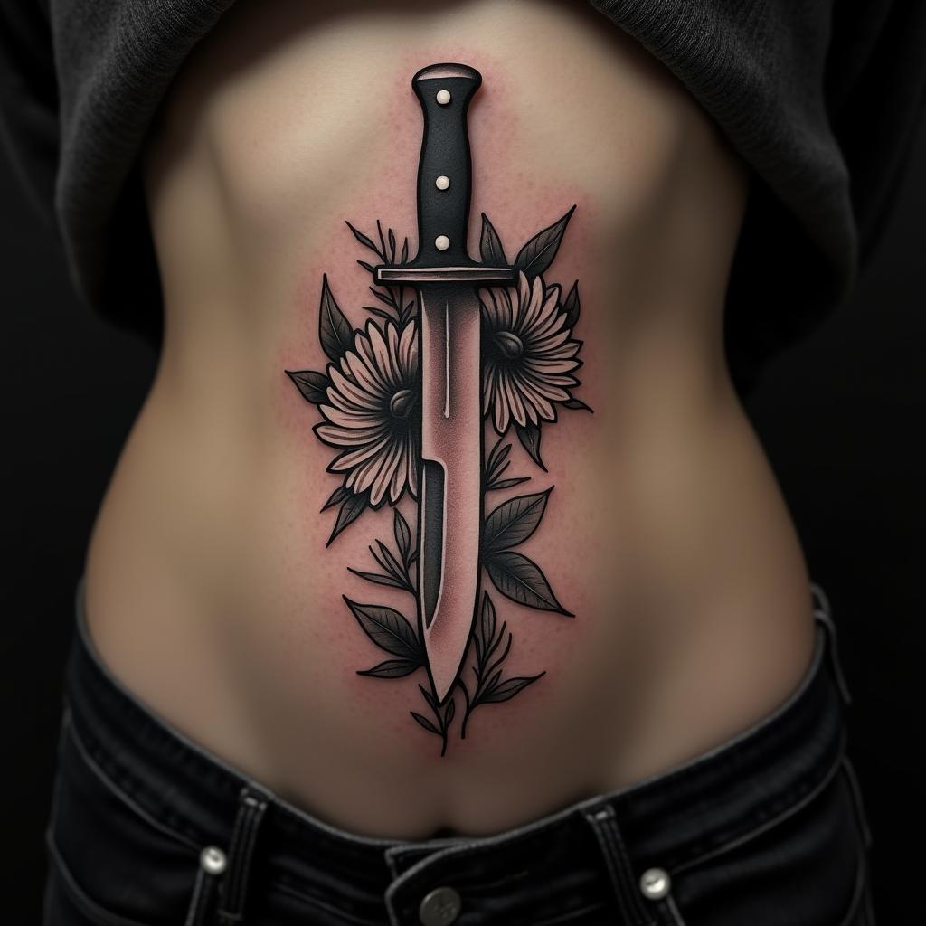 Knife Tattoo On Belly 2