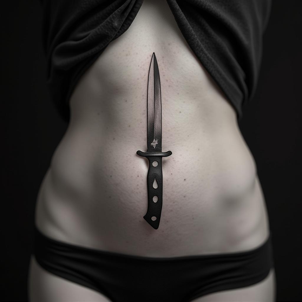 Knife Tattoo On Belly 4