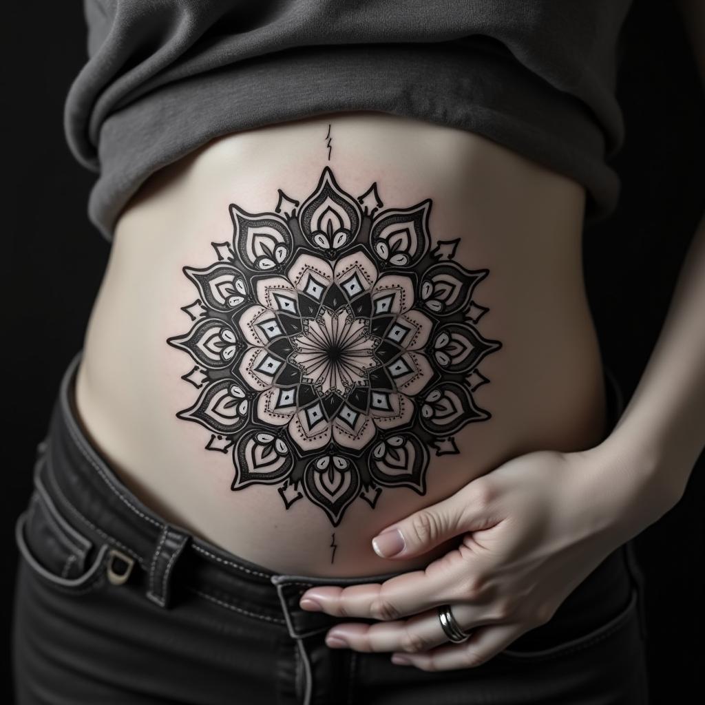 Mandala Tattoo On Belly 5