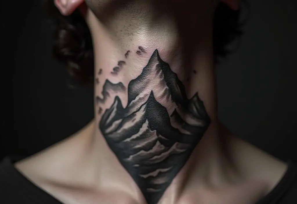 Mountain Tattoo On Neck 1