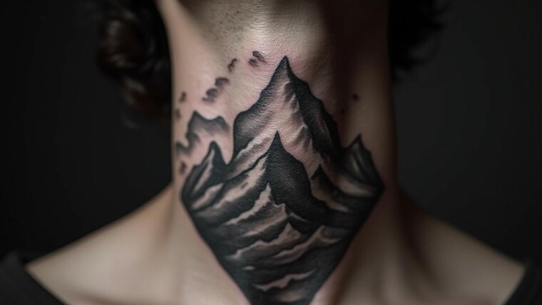 Mountain Tattoo On Neck 1