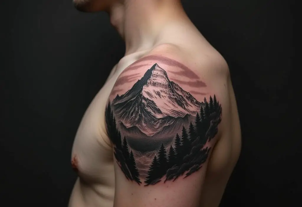 Mountain Tattoo On Shoulder 1