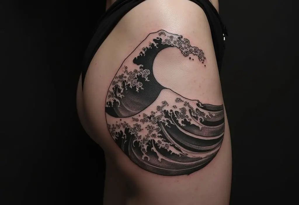 Ocean Tattoo On Hip 1