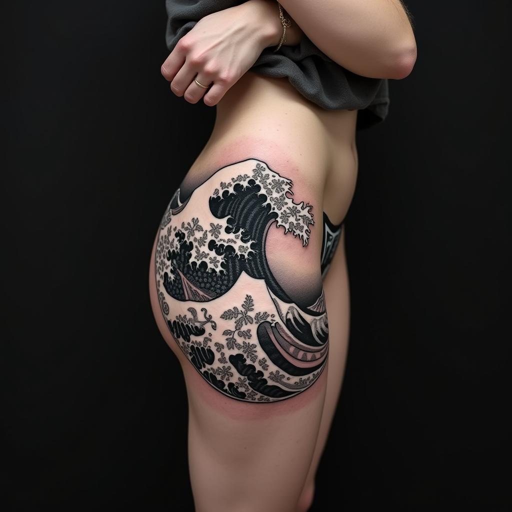 Ocean Tattoo On Hip 13