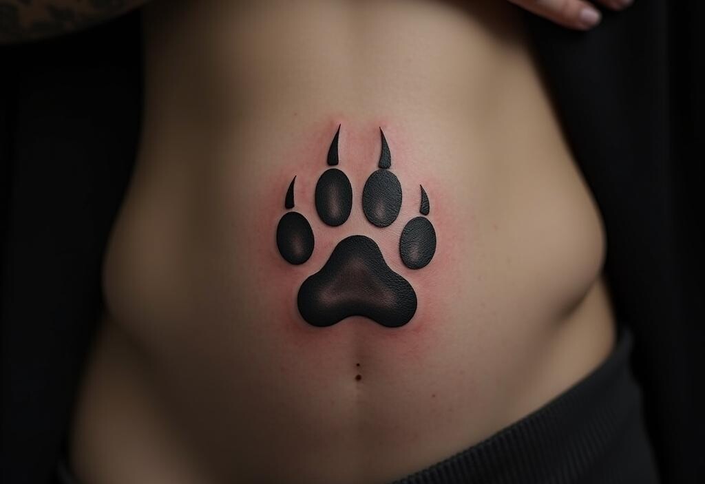 Paw Tattoo On Stomach 1