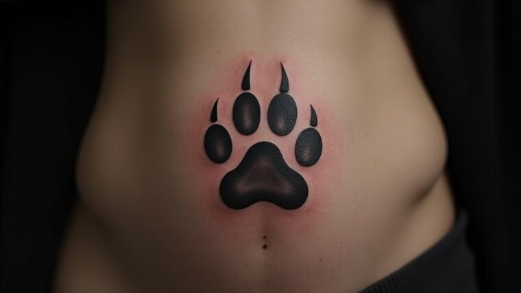 Paw Tattoo On Stomach 1