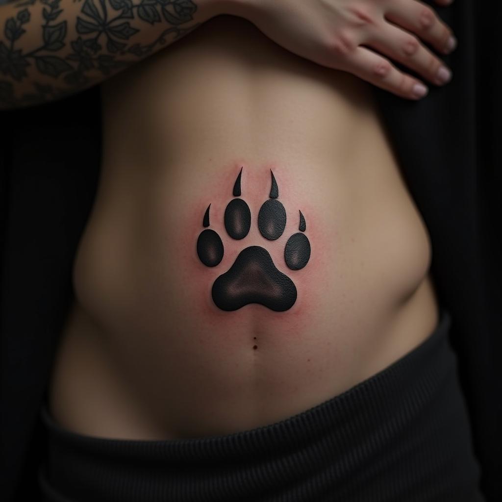 Paw Tattoo On Stomach 1