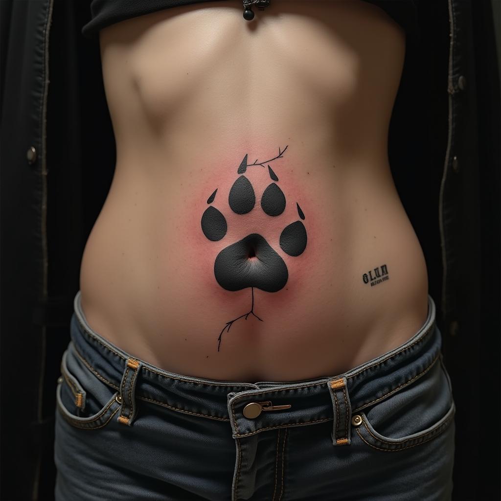 Paw Tattoo On Stomach 10