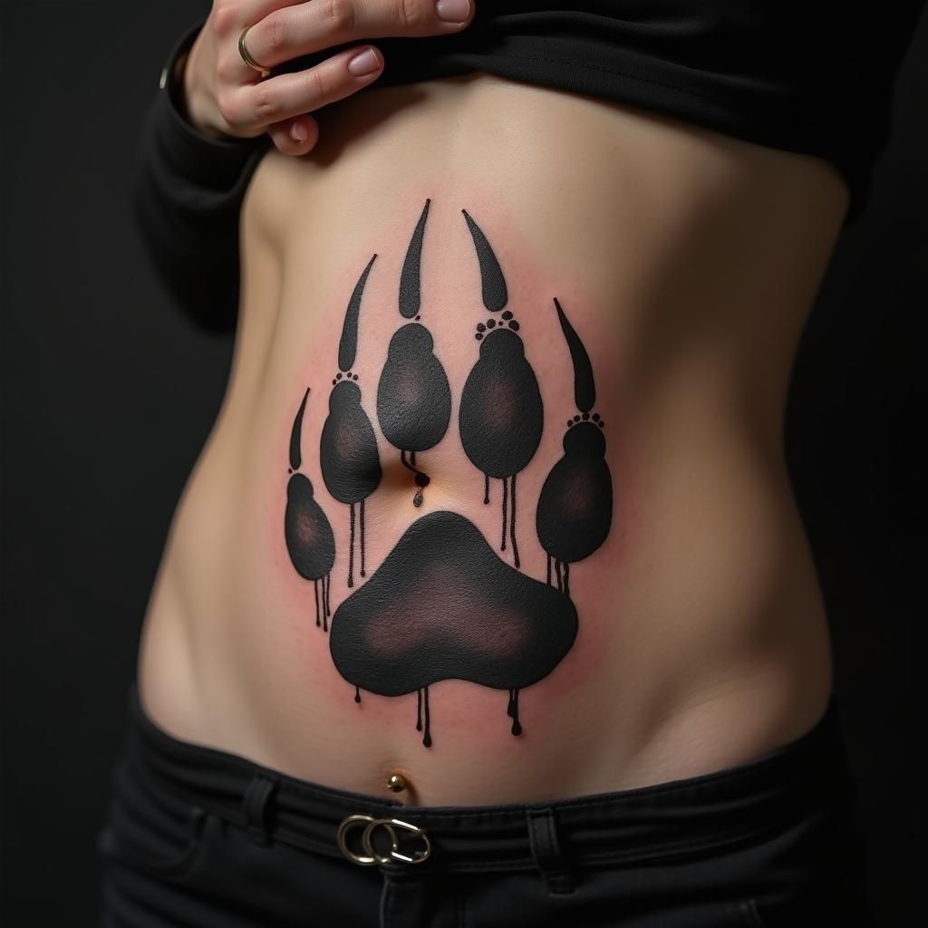 Paw Tattoo On Stomach 11