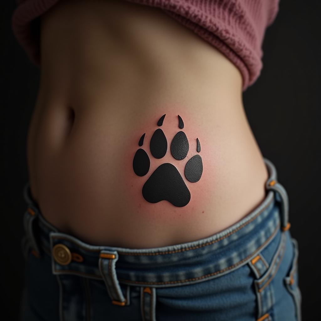 Paw Tattoo On Stomach 12