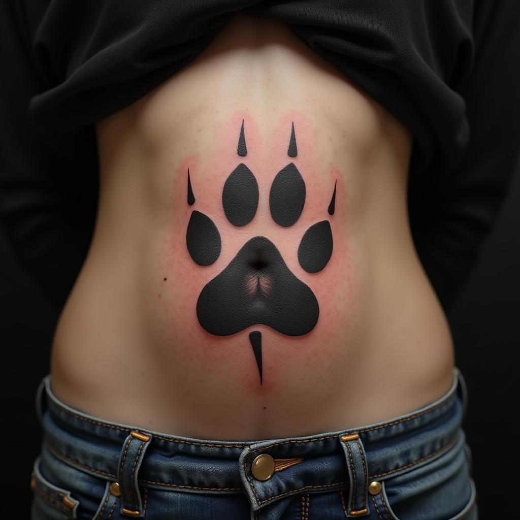 Paw Tattoo On Stomach 14