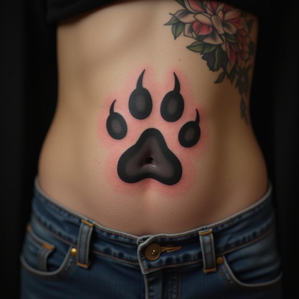 Paw Tattoo On Stomach 15