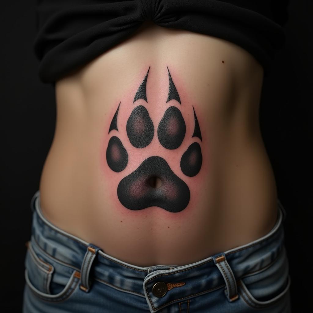 Paw Tattoo On Stomach 2