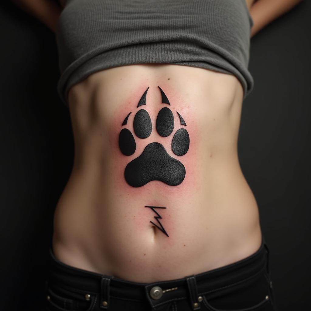 Paw Tattoo On Stomach 3