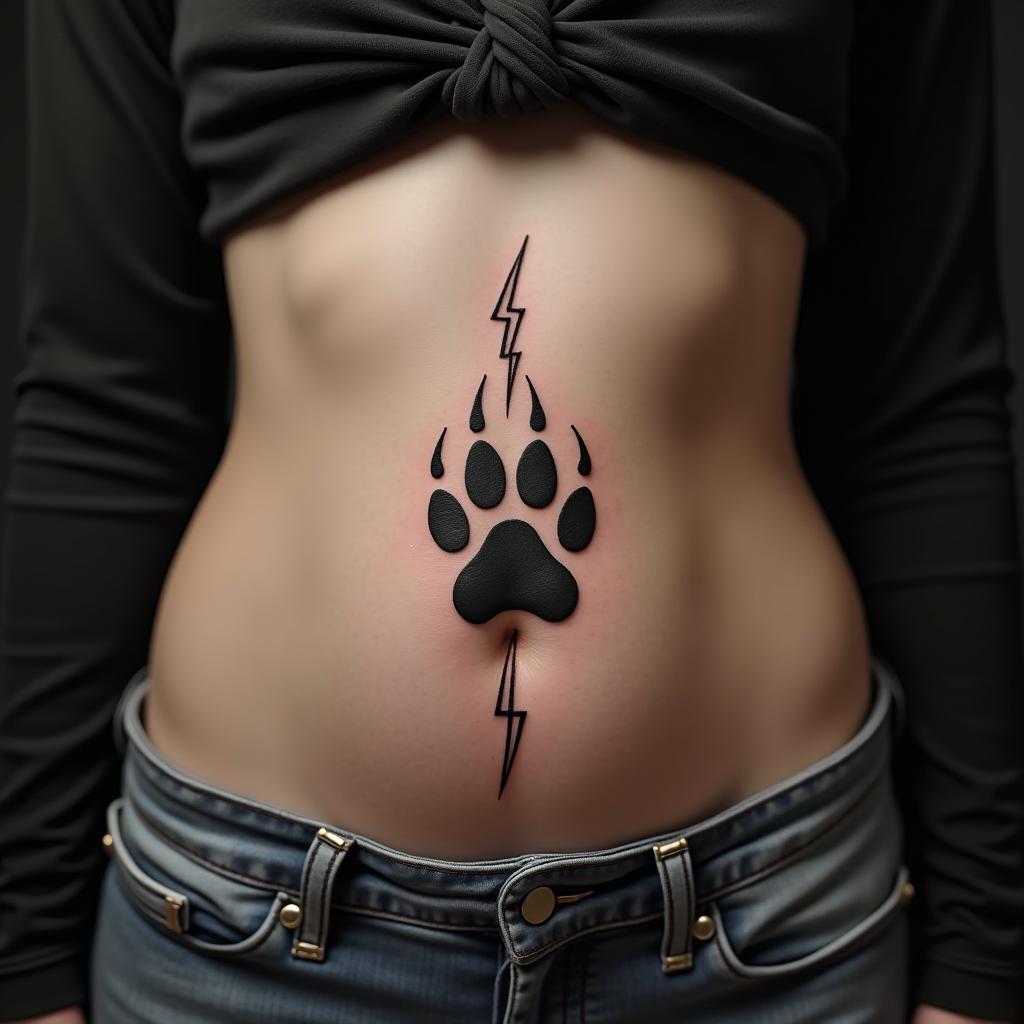 Paw Tattoo On Stomach 5