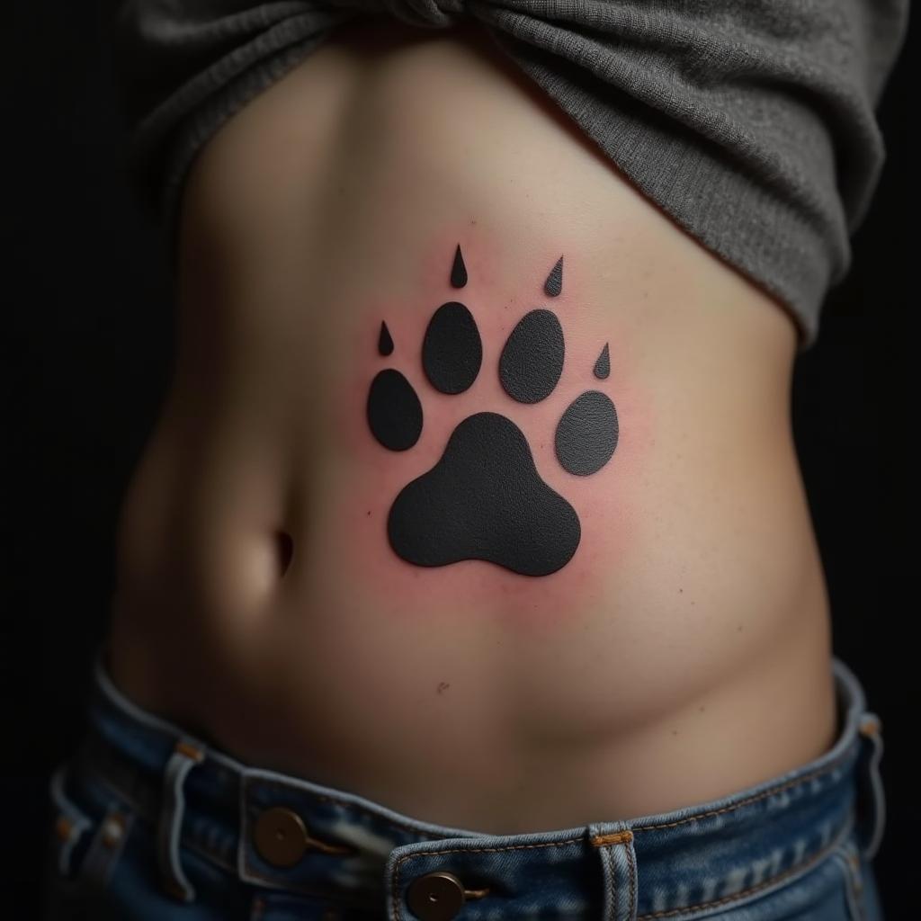 Paw Tattoo On Stomach 6