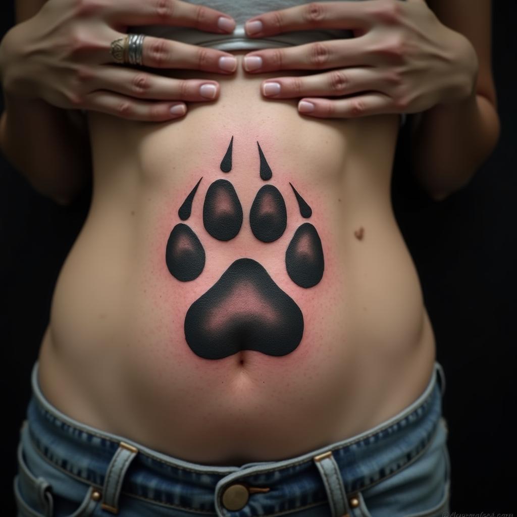 Paw Tattoo On Stomach 7