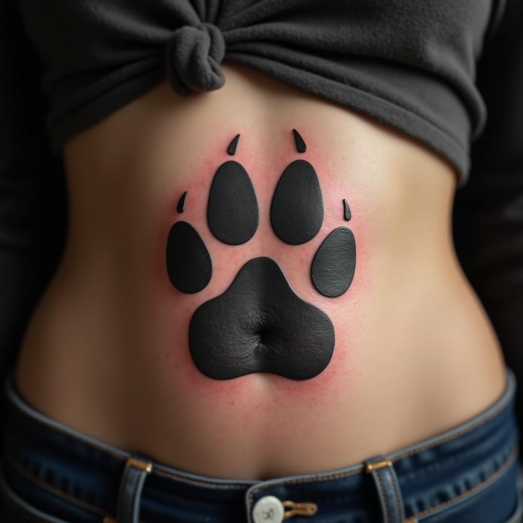 Paw Tattoo On Stomach 8