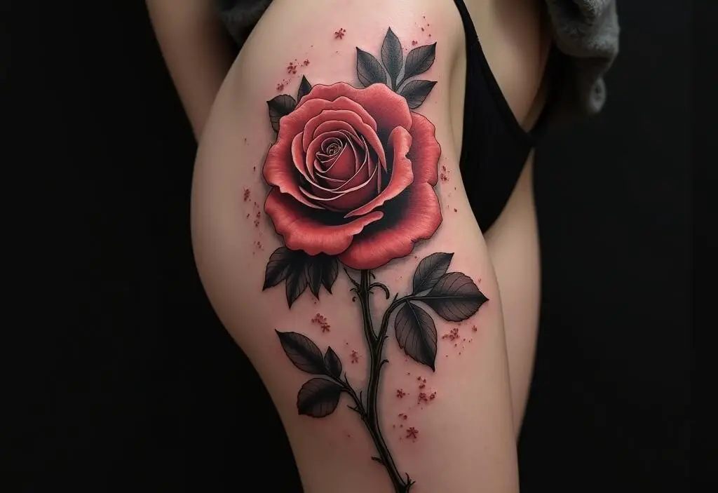 Rose Tattoo On Thigh 1